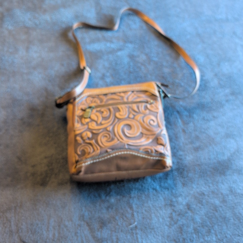 b.o.c. Born Concept Cognac Brown Embossed Floral Crossbody Organizer Bag